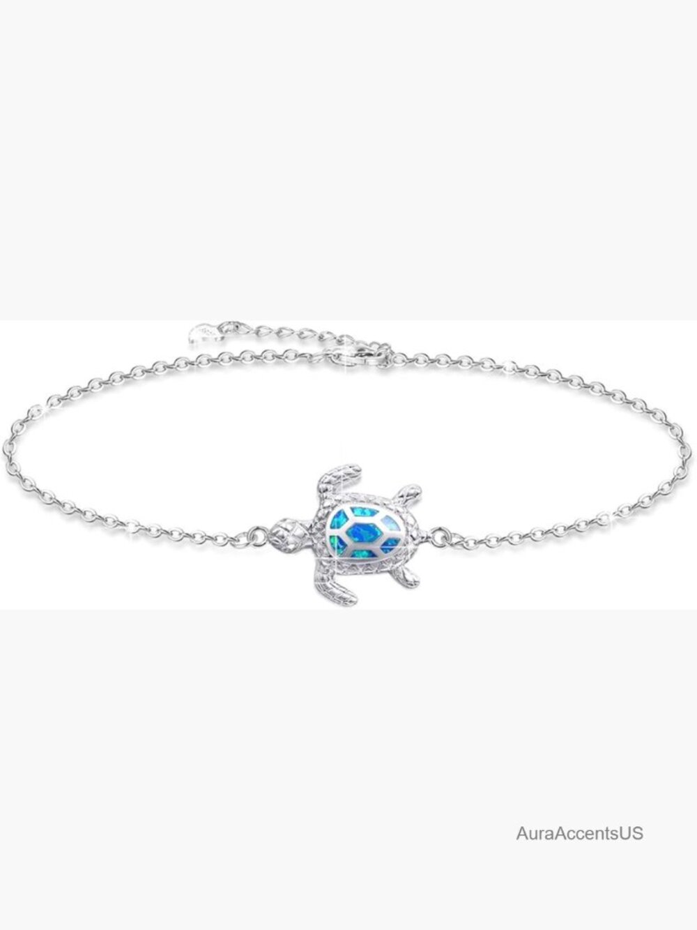925 Sterling Silver Blue Opal Sea Turtle Anklet Ankle Bracelet